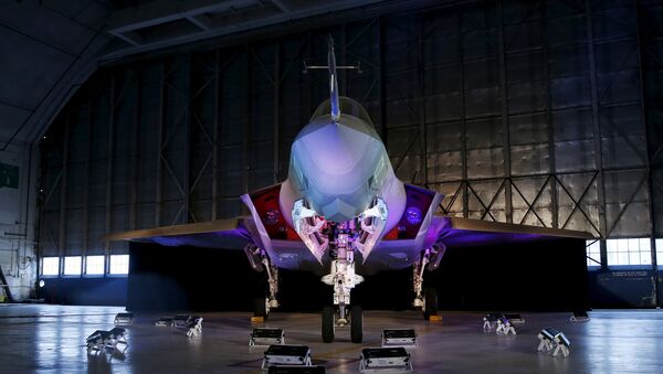 A Lockheed Martin F-35 Lightning II fighter jet is seen in its hanger at Patuxent River Naval Air Station in Maryland, U.S., October 28, 2015 - Sputnik International