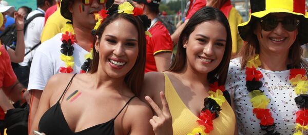 Belgium's fans cheer waiting for the start of the World Cup Group G soccer match between Belgium and Tunisia outside the Spartak, in Moscow, Russia, June 23, 2018 Belgium's fans cheer waiting for the start of the World Cup Group G soccer match between Belgium and Tunisia outside the Spartak, in Moscow, Russia, June 23, 2018 - Sputnik International