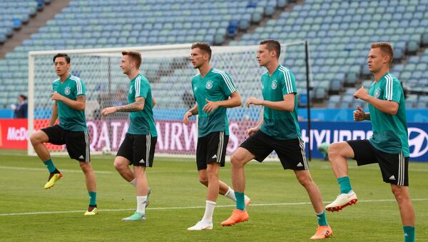 Germany's players warm up during a national soccer team's training session at the Fisht stadium in Sochi, Russia, June 22, 2018 - Sputnik International