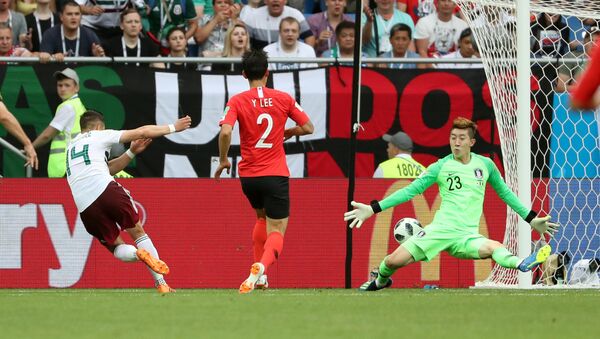 Soccer Football - World Cup - Group F - South Korea vs Mexico - Rostov Arena, Rostov-on-Don, Russia - June 23, 2018 Mexico's Javier Hernandez scores their second goal - Sputnik International