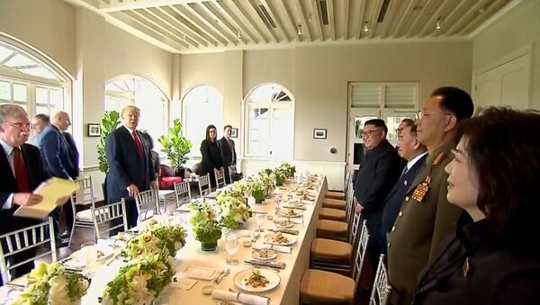 Trump y Kim celebran un almuerzo conjunto en el marco de la cumbre estadounidense-norcoreana. - Sputnik International