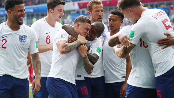 Players of English national team rejoice to the scored goal in a match of a group stage of the FIFA World Cup between English national teams and Panama - Sputnik International
