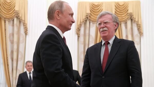 June 27, 2018. Russian President Vladimir Putin and Assistant to the US President for National Security Affairs John Bolton, right, during a meeting in the Kremlin - Sputnik International