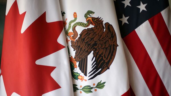 FILE PHOTO: Flags are pictured during NAFTA talks involving the United States, Mexico and Canada, in Mexico City, Mexico, November 19, 2017 - Sputnik International
