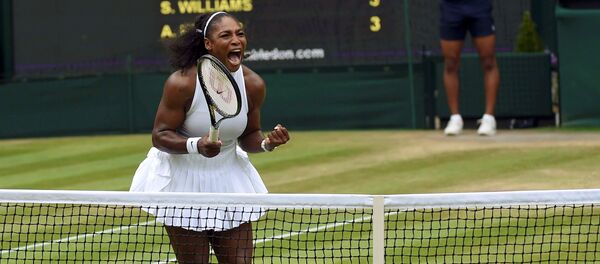Britain Tennis - Wimbledon - All England Lawn Tennis & Croquet Club, Wimbledon, England - 9/7/16 USA's Serena Williams celebrates winning the first set in the womens singles final match against Germany's Angelique Kerber Britain Tennis - Wimbledon - All England Lawn Tennis & Croquet Club, Wimbledon, England - 9/7/16 USA's Serena Williams celebrates winning the first set in the womens singles final match against Germany's Angelique Kerber - Sputnik International