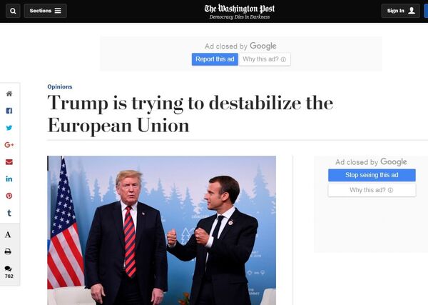 Screengrab of a Washington Post op-ed on Trump's EU-related remarks to Macron. - Sputnik International