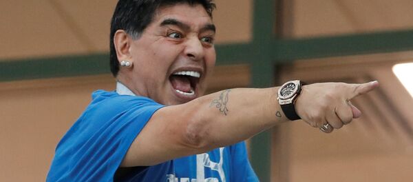 Soccer Football - World Cup - Group D - Argentina vs Croatia - Nizhny Novgorod Stadium, Nizhny Novgorod, Russia - June 21, 2018 Diego Maradona in the stands - Sputnik International