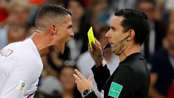 World Cup - Round of 16 - Uruguay vs Portugal - Fisht Stadium, Sochi, Russia - June 30, 2018 Portugal's Cristiano Ronaldo reacts at referee Cesar Arturo Ramos - Sputnik International