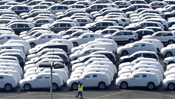 Volkswagen export cars are seen in the port of Emden, beside the VW plant, Germany March 9, 2018 - Sputnik International