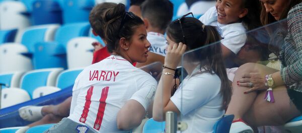 Soccer Football - World Cup - Group G - England vs Belgium - Kaliningrad Stadium, Kaliningrad, Russia - June 28, 2018 Rebekah Vardy, wife of England's Jamie Vardy, in the stands before the match - Sputnik International