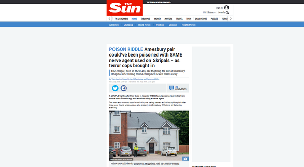 Screengrab of The Sun's take on the Amesbury incident. Screengrab of The Sun's take on the Amesbury incident. - Sputnik International
