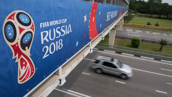 A banner installed on the pedestrian overpass near Sochi Airport for the 2018 FIFA World Cup - Sputnik International