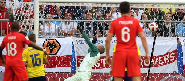 Sweden's goalkeeper Robin Olsen misses a goal during the World Cup quarterfinal soccer match between Sweden and England at the Samara Arena, in Samara, Russia, July 7, 2018 Sweden's goalkeeper Robin Olsen misses a goal during the World Cup quarterfinal soccer match between Sweden and England at the Samara Arena, in Samara, Russia, July 7, 2018 - Sputnik International