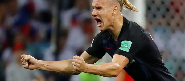 Soccer Football - World Cup - Quarter Final - Russia vs Croatia - Fisht Stadium, Sochi, Russia - July 7, 2018 Croatia's Domagoj Vida celebrates their first goal scored by Andrej Kramaric - Sputnik International
