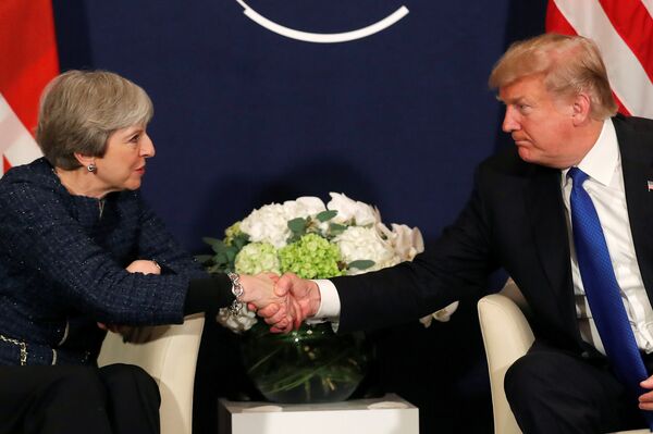 U.S. President Donald Trump shake hands with Britain's Prime Minister Theresa May during the World Economic Forum (WEF) annual meeting in Davos, Switzerland January 25, 2018 U.S. President Donald Trump shake hands with Britain's Prime Minister Theresa May during the World Economic Forum (WEF) annual meeting in Davos, Switzerland January 25, 2018 - Sputnik International