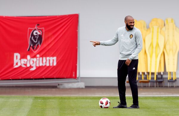 Soccer Football - World Cup - Belgium Training - Belgium Training Camp, Dedovsk, Russia - July 9, 2018 Belgium assistant coach Thierry Henry during training Soccer Football - World Cup - Belgium Training - Belgium Training Camp, Dedovsk, Russia - July 9, 2018 Belgium assistant coach Thierry Henry during training - Sputnik International