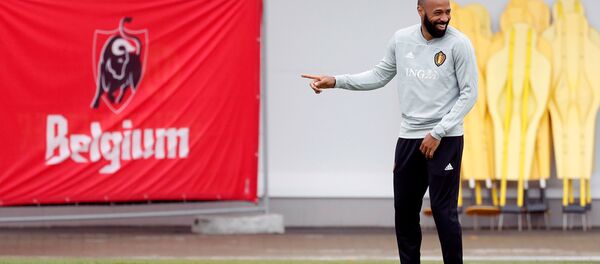 Soccer Football - World Cup - Belgium Training - Belgium Training Camp, Dedovsk, Russia - July 9, 2018 Belgium assistant coach Thierry Henry during training - Sputnik International