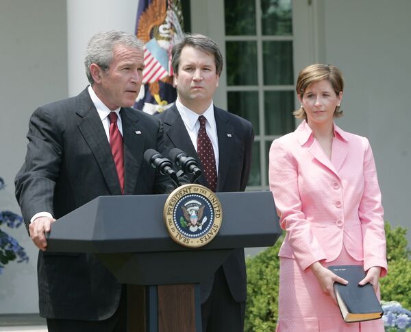 President Bush, speaks in the Rose Garden of the White House before the swearing-in of Brett Kavanaugh, center, as Judge for the U.S. Court of Appeals for the District of Columbia Thursday, June 1, 2006 in Washington President Bush, speaks in the Rose Garden of the White House before the swearing-in of Brett Kavanaugh, center, as Judge for the U.S. Court of Appeals for the District of Columbia Thursday, June 1, 2006 in Washington - Sputnik International