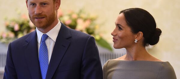 Britain's Prince Harry and his wife Meghan, Duchess of Sussex, smile as they prepare to meet Ireland's President, Michael Higgins, on their second day of a two-day visit to Dublin, Ireland July 11, 2018 - Sputnik International