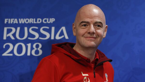 FIFA President Gianni Infantino smiles before a news-conference at the Luzhniki stadium, in Moscow, Russia, July 13, 2018 - Sputnik International