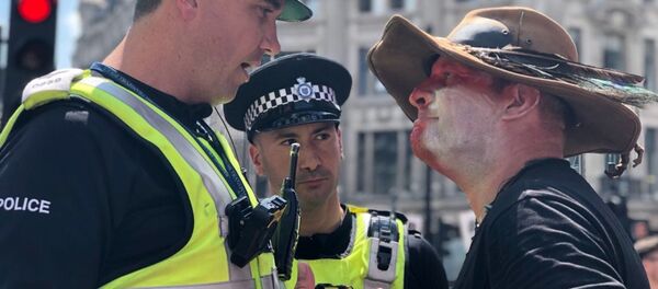 Demonstrator attends a Trump rally in London - Sputnik International