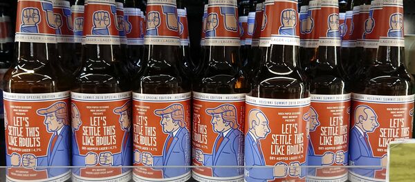 Beer labelled Let's Settle This Like Adults produced by Finnish Rock Paper Scissors brewing company is seen in a grocery store ahead of U.S President Donald Trump and Russian President Vladimir Putin's summit in Helsinki, Finland, July 11, 2018 Beer labelled Let's Settle This Like Adults produced by Finnish Rock Paper Scissors brewing company is seen in a grocery store ahead of U.S President Donald Trump and Russian President Vladimir Putin's summit in Helsinki, Finland, July 11, 2018 - Sputnik International