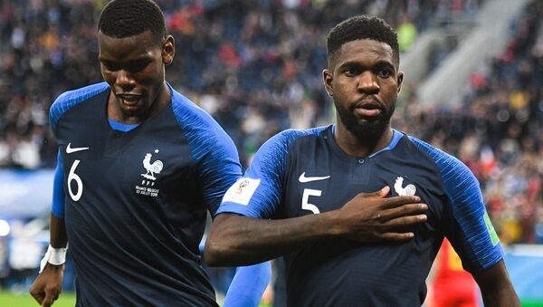 Paul Pogba and Samuel Yves Umtiti (France) in a semifinal match of the FIFA World Cup between French national teams and Belgium - Sputnik International