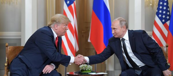 U.S. President Donald Trump meets with Russia's President Vladimir Putin in Helsinki, Finland, July 16, 2018 - Sputnik International