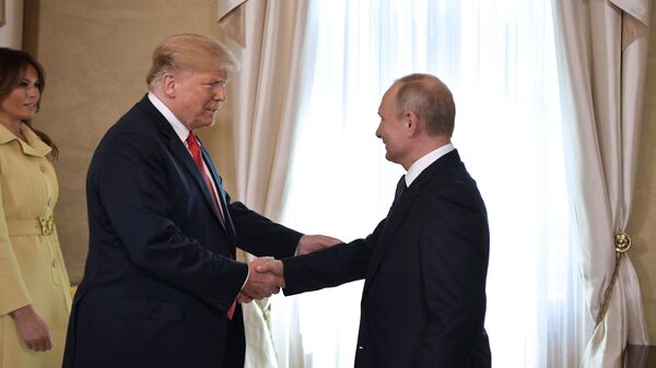 July 16, 2018. Russian President Vladimir Putin and US President Donald Trump during a meeting at the presidential palace in Helsinki. - Sputnik International