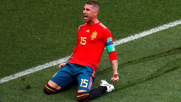 Spain's Sergio Ramos celebrates scoring their first goal, Luzhniki Stadium, Moscow, Russia - July 1, 2018 - Sputnik International