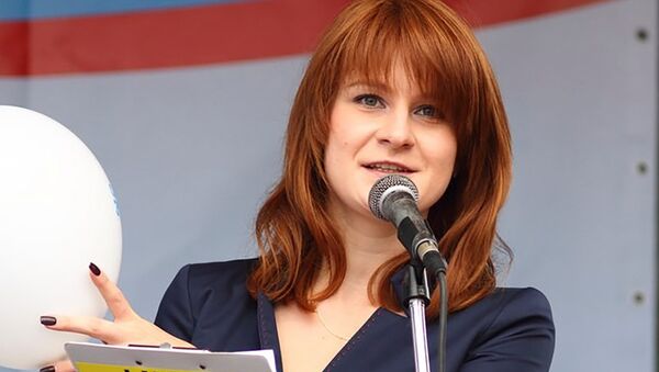 Public figure Maria Butina delivers a speech during a rally to demand the expanding of rights of Russian citizens, in this undated handout photo obtained by Reuters on July 17, 2018 - Sputnik International