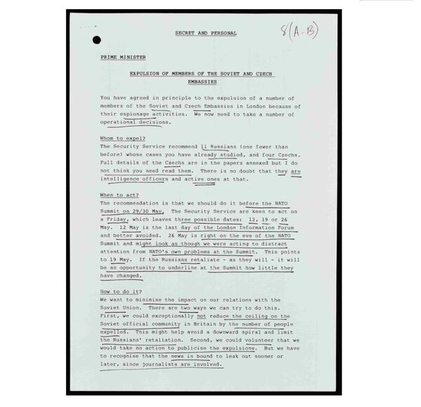 Expulsions memo to Thatcher Expulsions memo to Thatcher - Sputnik International