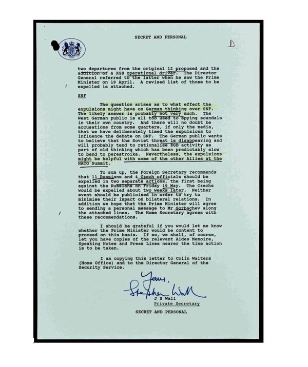 Memo discussing expulsions effect on Germany SNF stance Memo discussing expulsions effect on Germany SNF stance - Sputnik International