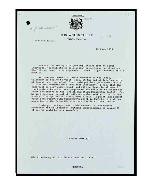 Letter From Thatcher Aide Powell to British Ambassador in Moscow Asking to Help Sunday Telegraph - Sputnik International