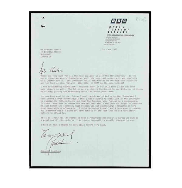 Dimbleby letter to Powell thanking for help with Gorbachev - Sputnik International