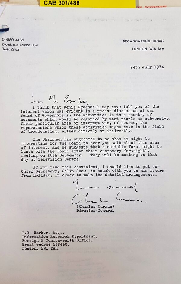 Letter from BBC director general to IRD Letter from BBC director general to IRD - Sputnik International