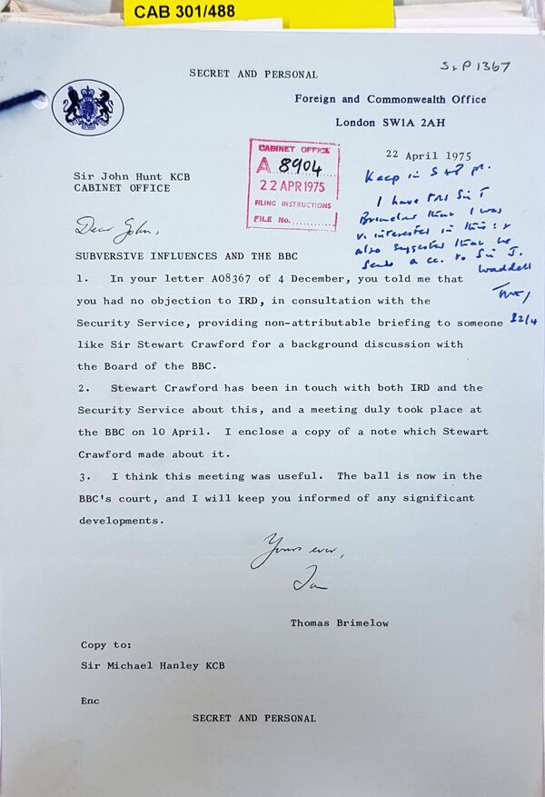 Cabinet office letter re BBC and subversives Cabinet office letter re BBC and subversives - Sputnik International