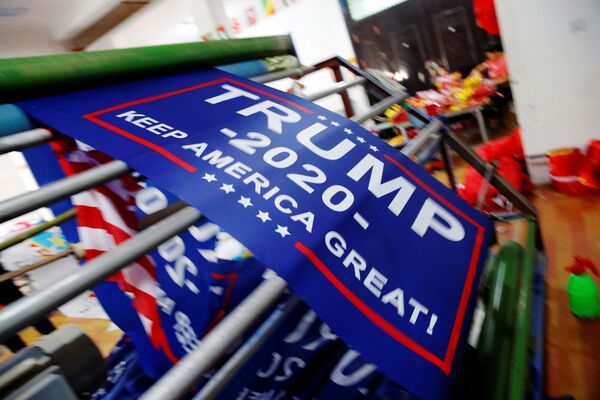 Flags for U.S. President Donald Trump's Keep America Great! 2020 re-election campaign are seen at Jiahao flag factory in Fuyang, Anhui province, China July 24, 2018 Flags for U.S. President Donald Trump's Keep America Great! 2020 re-election campaign are seen at Jiahao flag factory in Fuyang, Anhui province, China July 24, 2018 - Sputnik International