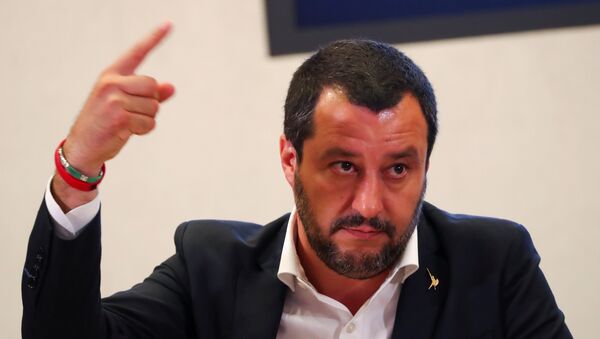 Italian Interior Minister Matteo Salvini gestures during a news conference with Libyan Deputy Prime Minister Ahmed Maiteeg in Rome, Italy July 5, 2018 - Sputnik International