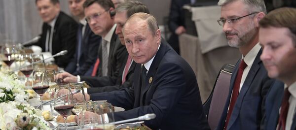 July 26, 2018. Russian President Vladimir Putin during a working dinner with President of China Xi Jinping on the sidelines of the 10th BRICS Summit in Johannesburg - Sputnik International