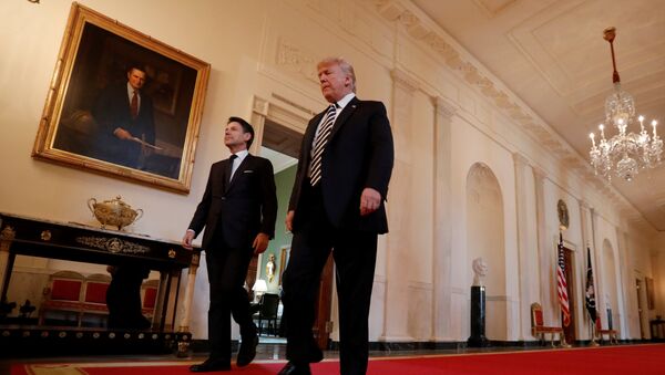 U.S. President Donald Trump and Italy's Prime Minister Giuseppe Conte arrive for a joint news conference in the East Room of the White House in Washington, U.S., July 30, 2018 - Sputnik International