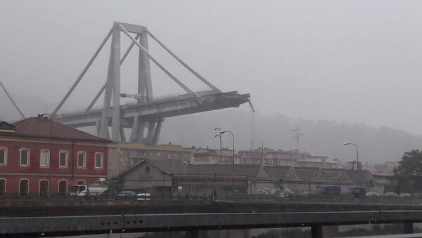 A motorway bridge which collapsed on Tuesday near the northern Italian port city of Genoa - Sputnik International