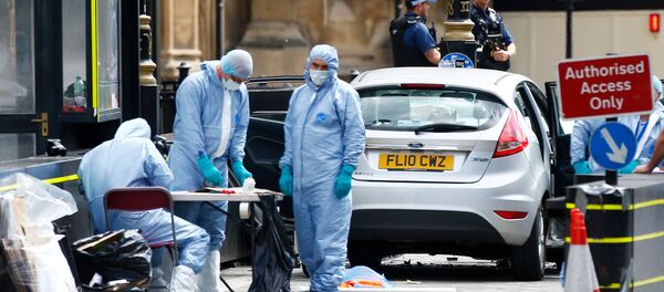 Forensic investigators work at the site after a car crashed outside the Houses of Parliament in Westminster, London, Britain, August 14, 2018 - Sputnik International