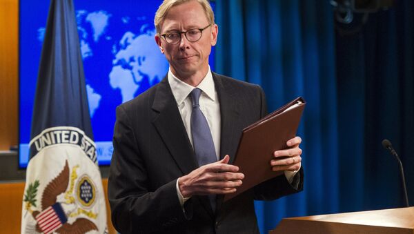 Brian Hook, special representative for Iran, leaves the podium after speaking about the creation of the Iran Action Group at the State Department, in Washington, Thursday, Aug. 16, 2018 - Sputnik International