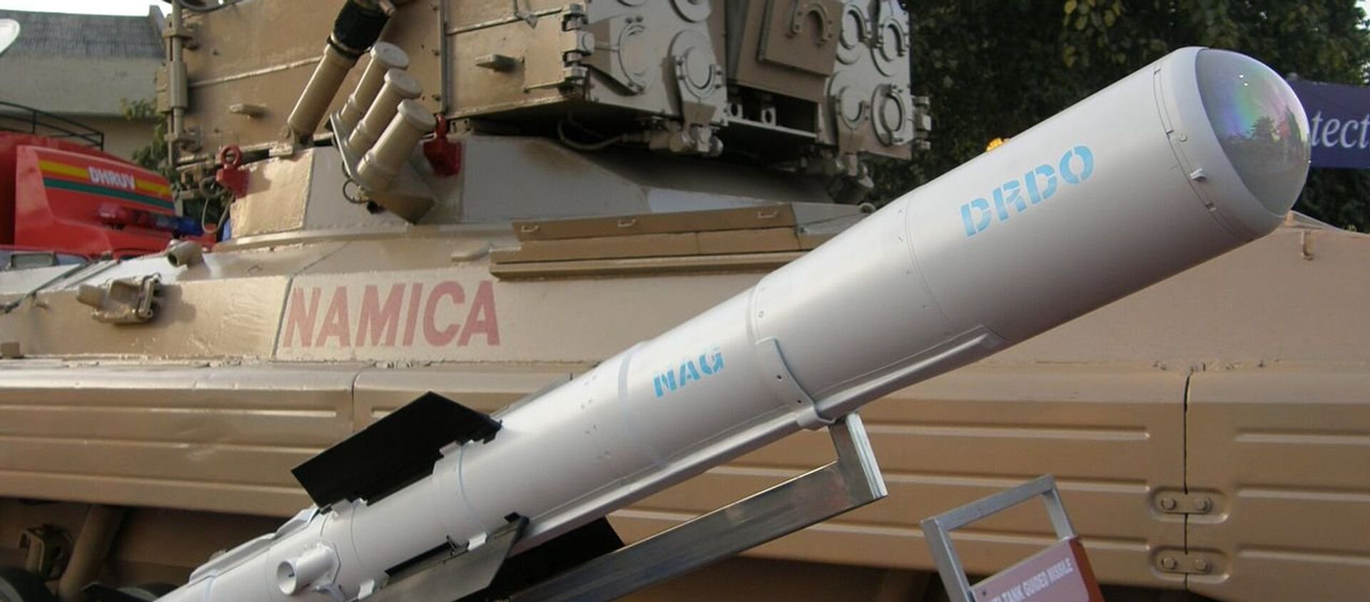 An image of the Nag missile and the Nag missile Carrier Vehicle (NAMICA), taken during DEFEXPO-2008, in Pragati Maidan, New Delhi, on 15th February 2008.  - Sputnik International, 1920, 22.07.2020