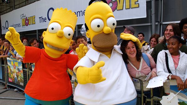 Mascots dressed as Homer Simpson Bart Simpson wave entertain fans 25 July 2007 at the British Premiere of The Simpsons Movie, at the Dome in London - Sputnik International