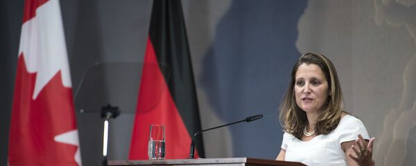 Canadian Foreign Minister Chrystia Freeland speaks at a meeting of German ambassadors in Berlin Monday, Aug. 27, 2018 - Sputnik International