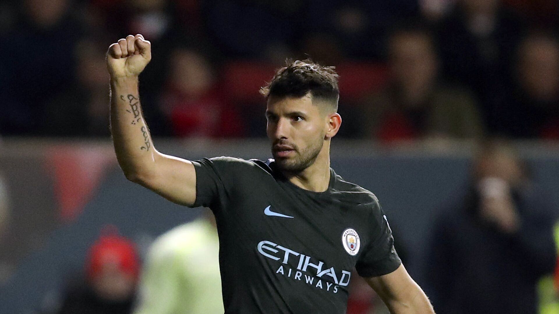 Manchester City's Sergio Aguero celebrates scoring his side's second goal of the game during the English League Cup semi final, second leg match against Bristol City at Ashton Gate, Bristol, England, Tuesday, Jan. 23, 2018 - Sputnik International, 1920, 17.02.2022