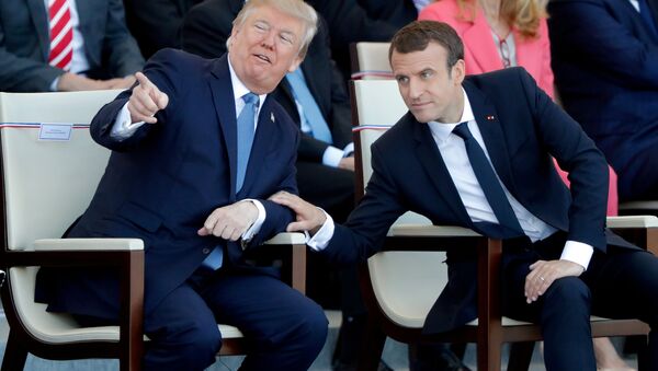 French President Emmanuel Macron and US President Donald Trump attend the traditional Bastille Day military parade on the Champs-Elysees in Paris, France, July 14, 2017 - Sputnik International