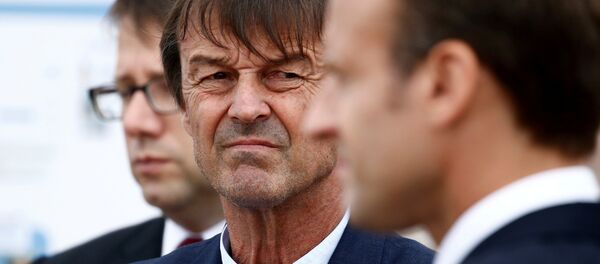 Nicolas Hulot, French Minister for the Ecological and Inclusive Transition looks over towards French President Emmanuel Macron as they visit the Cap Frehel peninsula in northern Brittany, France, June 20, 2018 Nicolas Hulot, French Minister for the Ecological and Inclusive Transition looks over towards French President Emmanuel Macron as they visit the Cap Frehel peninsula in northern Brittany, France, June 20, 2018 - Sputnik International